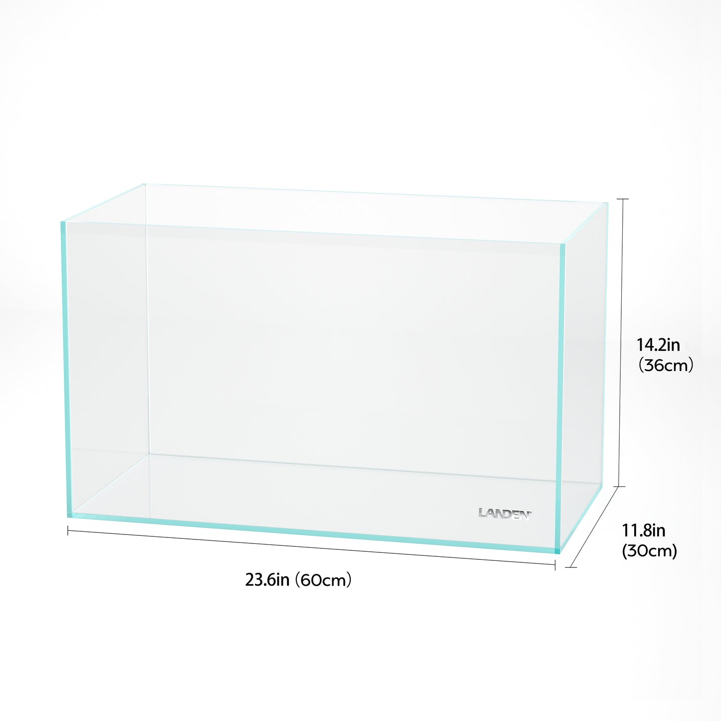 LANDEN 60P 16 Gallon Rimless Low Iron Aquarium Tank, 23.6" W × 11.8" D × 14.2" H (60cm x 30cm x 36cm)