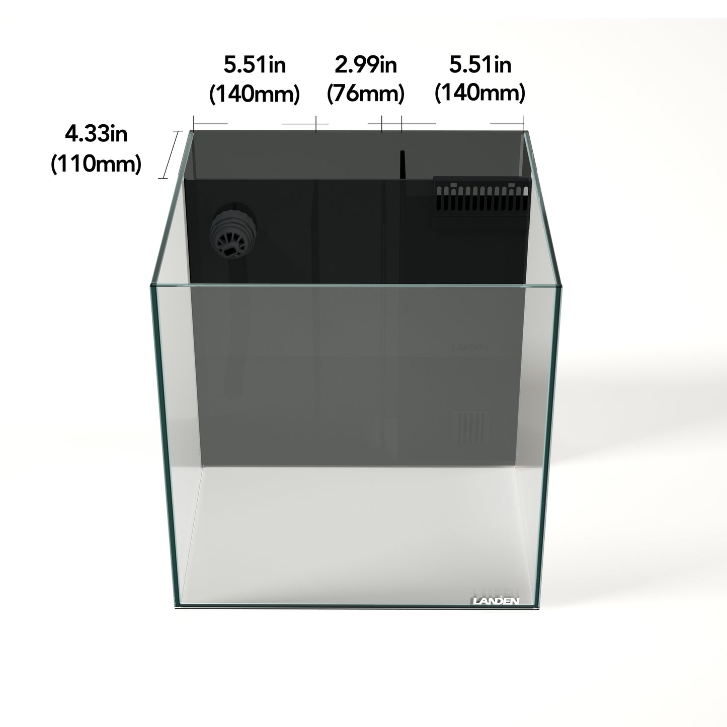 LANDEN Ultra Clear Glass Rimless Low Iron Aquarium Tank with Rear Filtration Chamber for Salt and Fresh Water, Made of All Glass