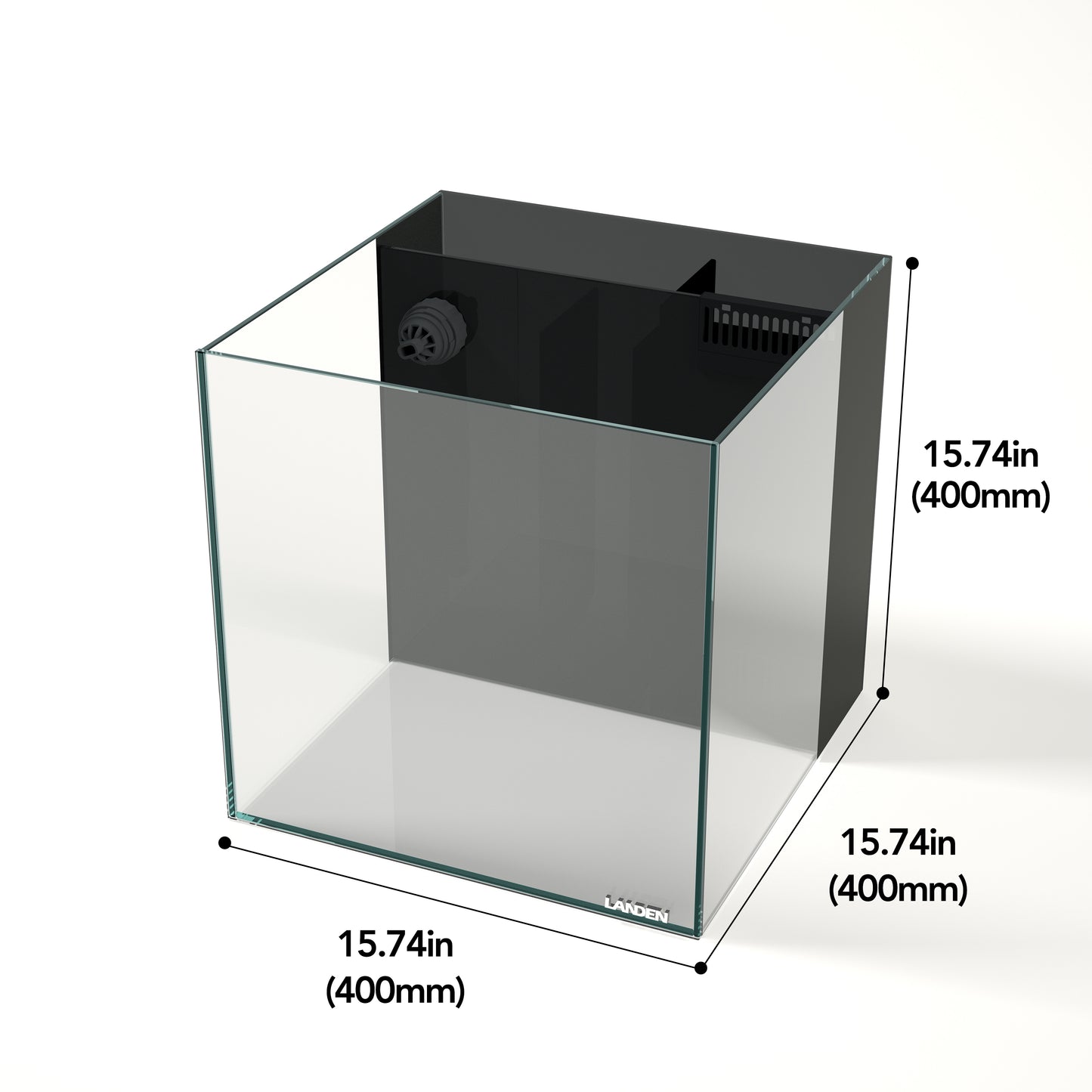 LANDEN Ultra Clear Glass Rimless Low Iron Aquarium Tank with Rear Filtration Chamber for Salt and Fresh Water, Made of All Glass