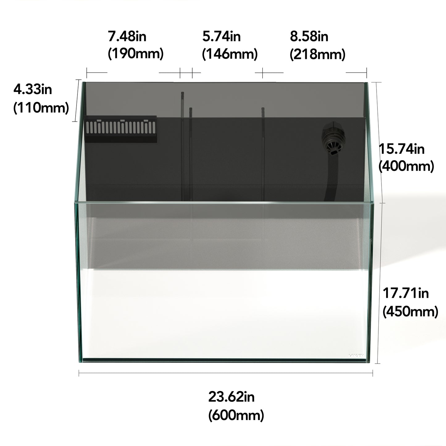 LANDEN Ultra Clear Glass Rimless Low Iron Aquarium Tank with Rear Filtration Chamber for Salt and Fresh Water, Made of All Glass
