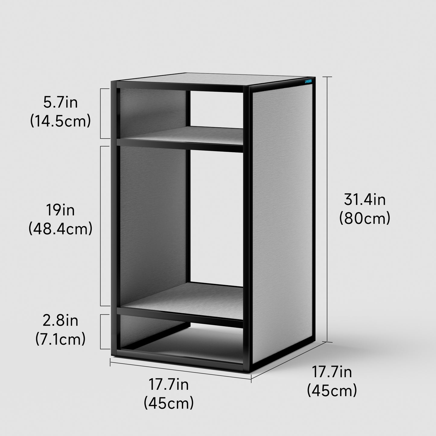 LANDEN Metal Aquarium Stand with Shelves for Fish Tanks, Gray Washed Oak Wood