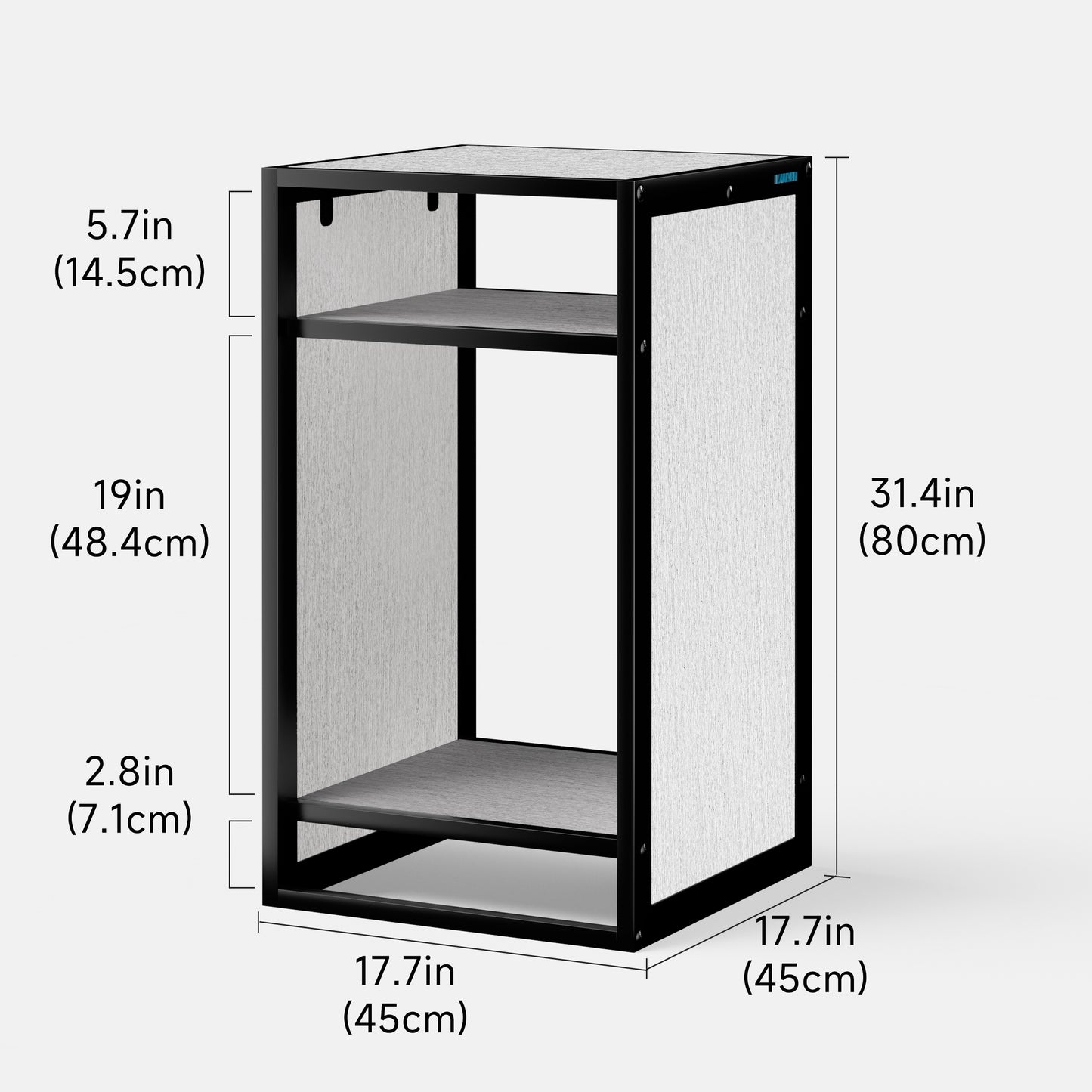 LANDEN Three-Shelf Metal Aquarium Stand with Shelves for up to 20 Gal Tanks, Gray Washed Oak Wood45X45X80cm (17.7x17.7x31.49 in)