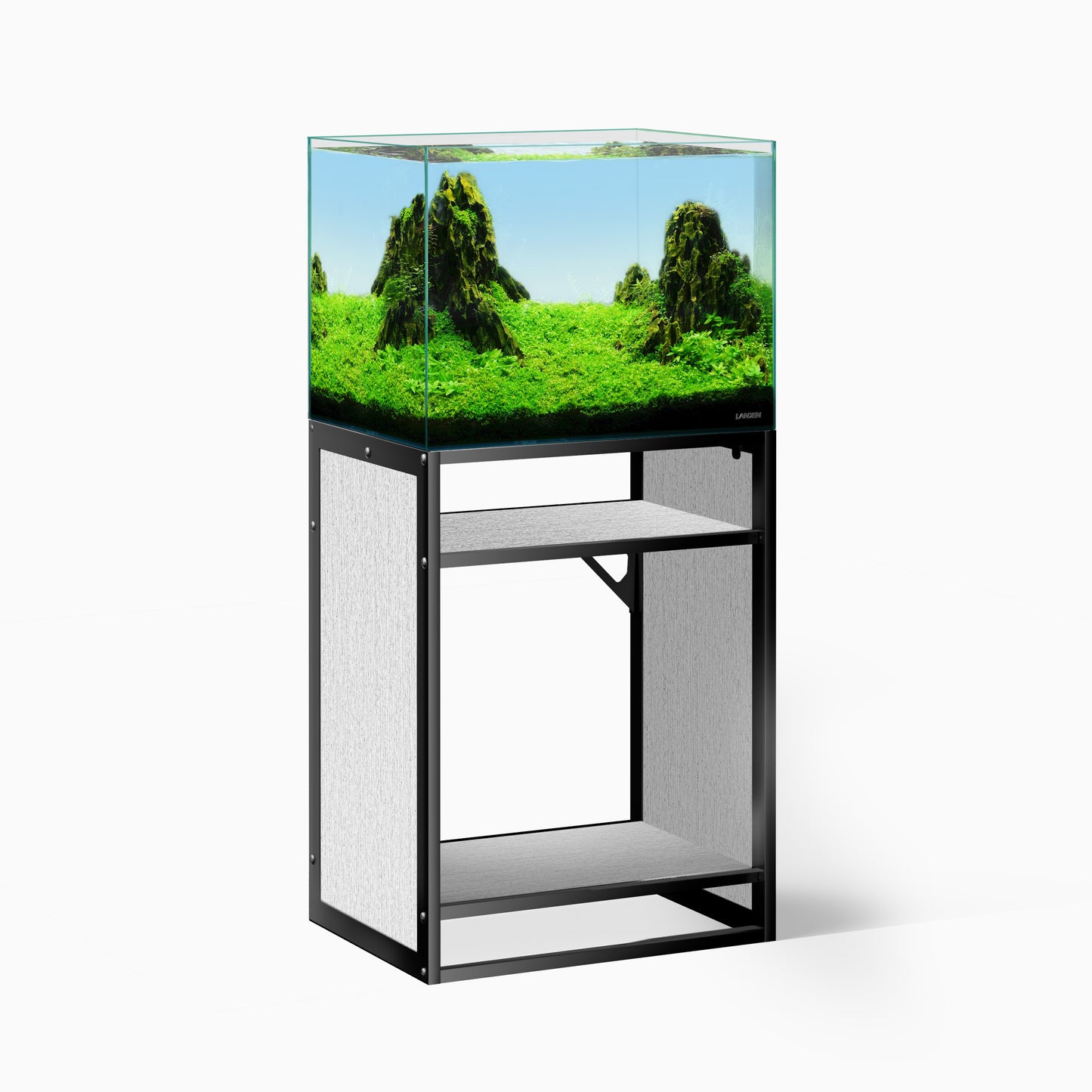 LANDEN Three-Shelf Metal Aquarium Stand with Shelves for up to 30 Gal Tanks, Gray Washed Oak Wood 60X45X80cm (23.6x17.7x31.49 in)