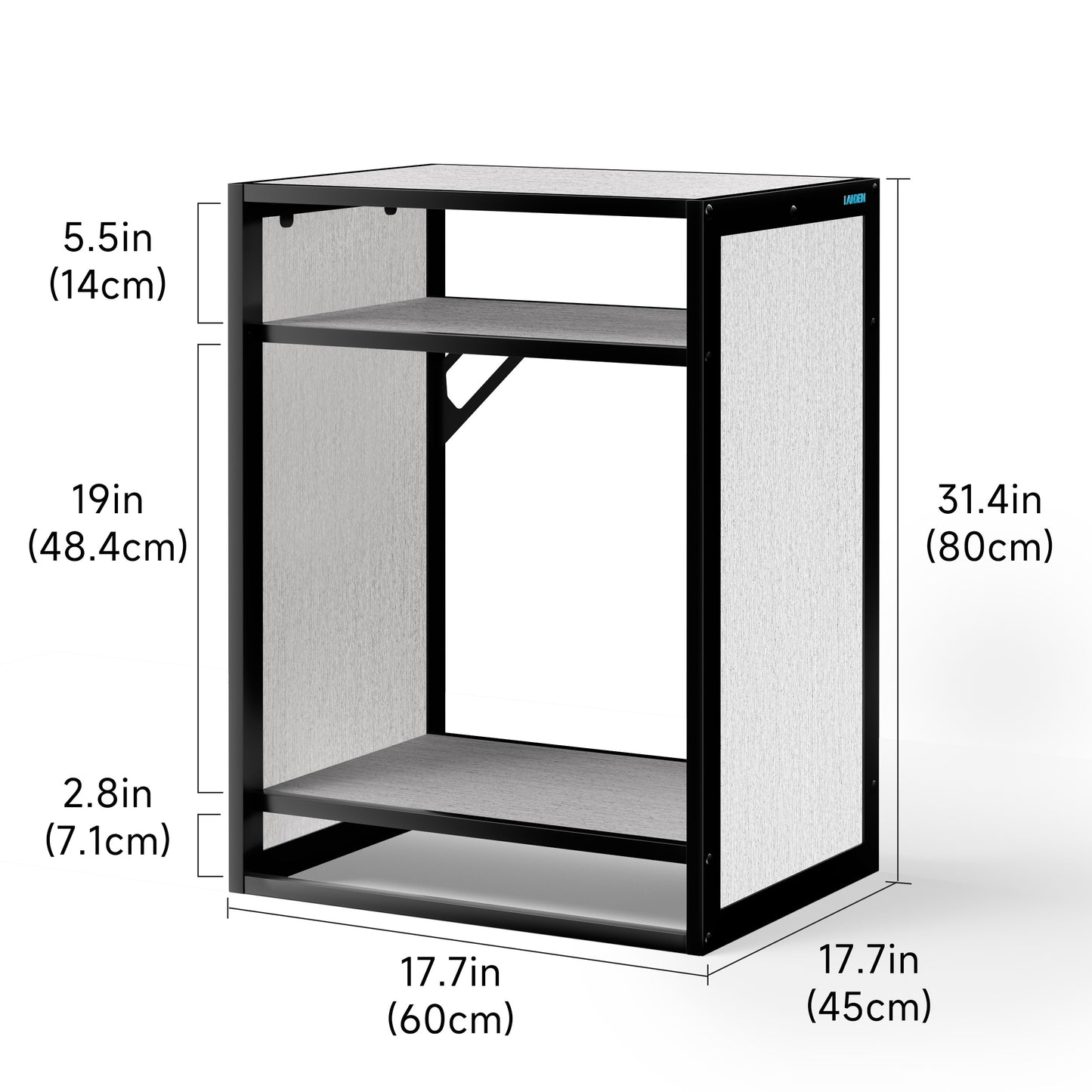 LANDEN Three-Shelf Metal Aquarium Stand with Shelves for up to 30 Gal Tanks, Gray Washed Oak Wood 60X45X80cm (23.6x17.7x31.49 in)