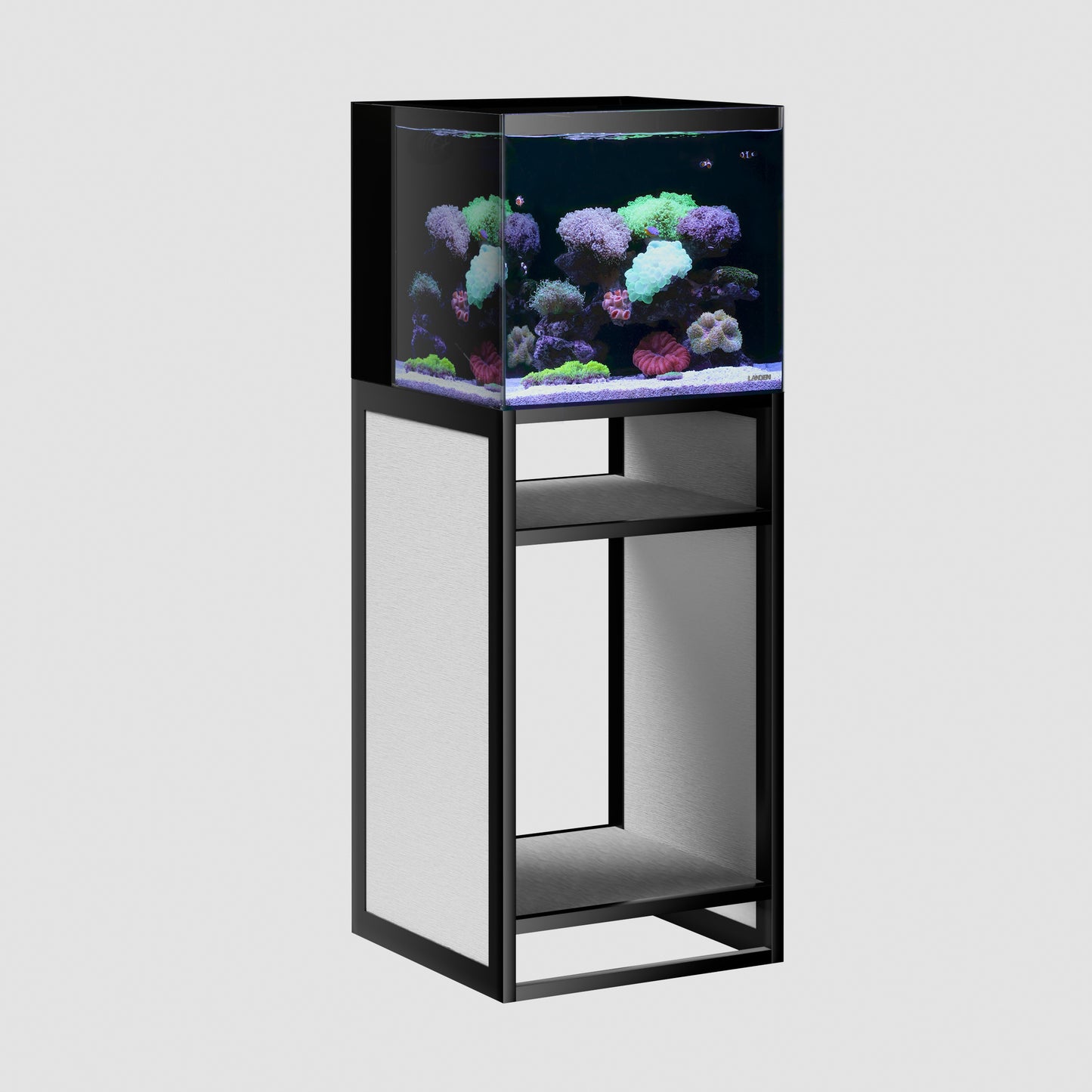 LANDEN Metal Aquarium Stand with Shelves for Fish Tanks, Gray Washed Oak Wood