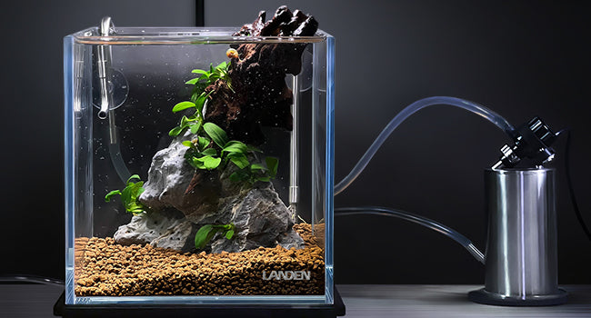 LANDEN PURA 50 Mini External Canister Filter for Aquarium System, up to 5 Gallon, Stainless Steel Aquarium Canister with Water Pump