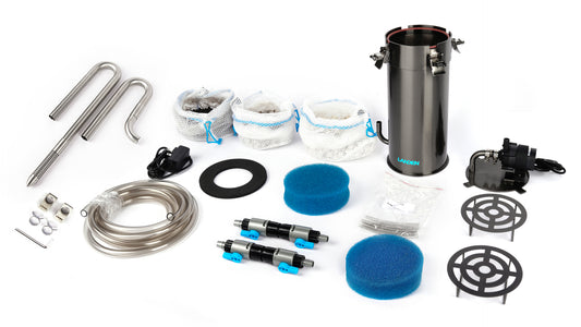 LANDEN PURA 300 External Canister Filter for Aquarium System,up to 30 Gallon, Stainless Steel Tank Canister with Water Pump and Double Tab Connector, Three-Stage Filtration