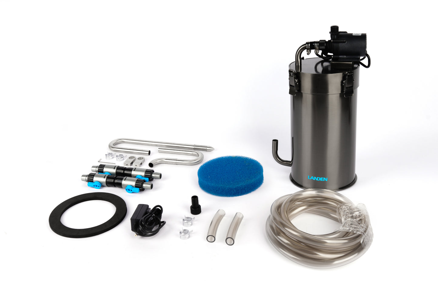 LANDEN PURA 600 External Canister Filter for Aquarium System, Stainless Steel Aquarium Canister with Water Pump