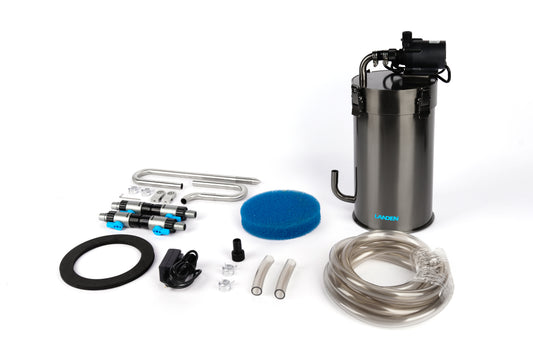 LANDEN PURA 600 External Canister Filter for Aquarium System, Stainless Steel Aquarium Canister with Water Pump