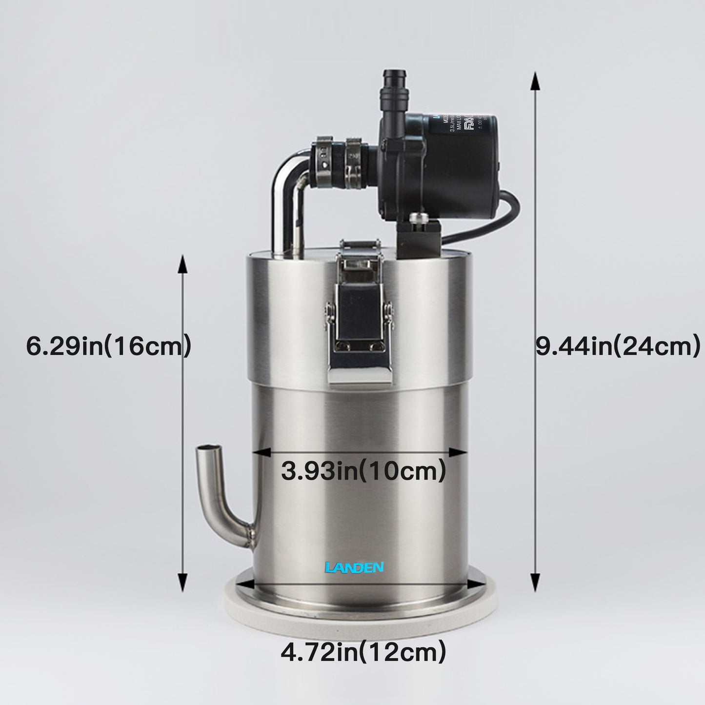 LANDEN PURA 100 Compact External Canister Filter for Aquarium System, for 10- 28 Gallons tank, Stainless Steel Tank Canister with Water Pump and Double Tab Connector,