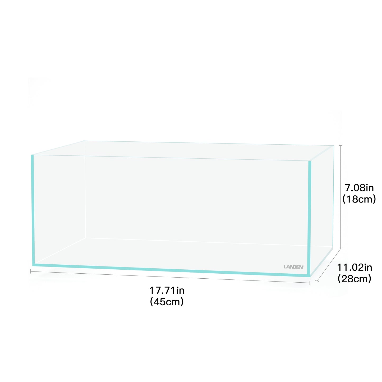 LANEDN 45S 5.4 Gal Shallow Tank, Shallow Fish Tank, Rimless Low Iron Tank W17.7×D11×H7.1 in(45x28x18cm); 5mm