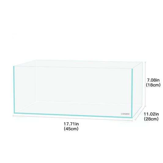 LANEDN 45S 5.4 Gal Shallow Tank, Shallow Fish Tank, Rimless Low Iron Tank W17.7×D11×H7.1 in(45x28x18cm); 5mm