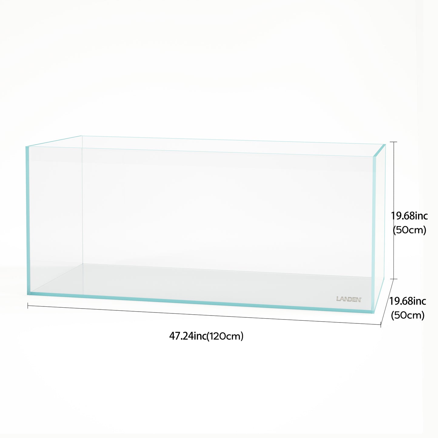 Landen 120P 72.2 Gallon Rimless Low Iron Aquarium Tank, 47.2" W × 19.7" D × 19.7" H (120cm x 50cm x 50cm)