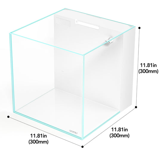 LANDEN AIO Rear Filtration Tank Kits,Rimless Low Iron Aquarium Tank with Rear Filtration Chamber(Return Pump Included),All-in-One Complete System,11.8''Wx11.8''Dx11.8''H in(30x30x30cm) 5mm