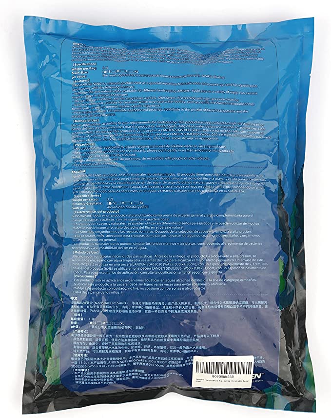 LANDEN NanshaPure Natural Sand 11lbs (3.2L) for Reef or Hardwater Aquarium, Premium Aragonite Cosmetic Sand for Saltwater and Marine Aquascape, Substrate for Cichlid, Harlequin Shrimp and Hermit Crab