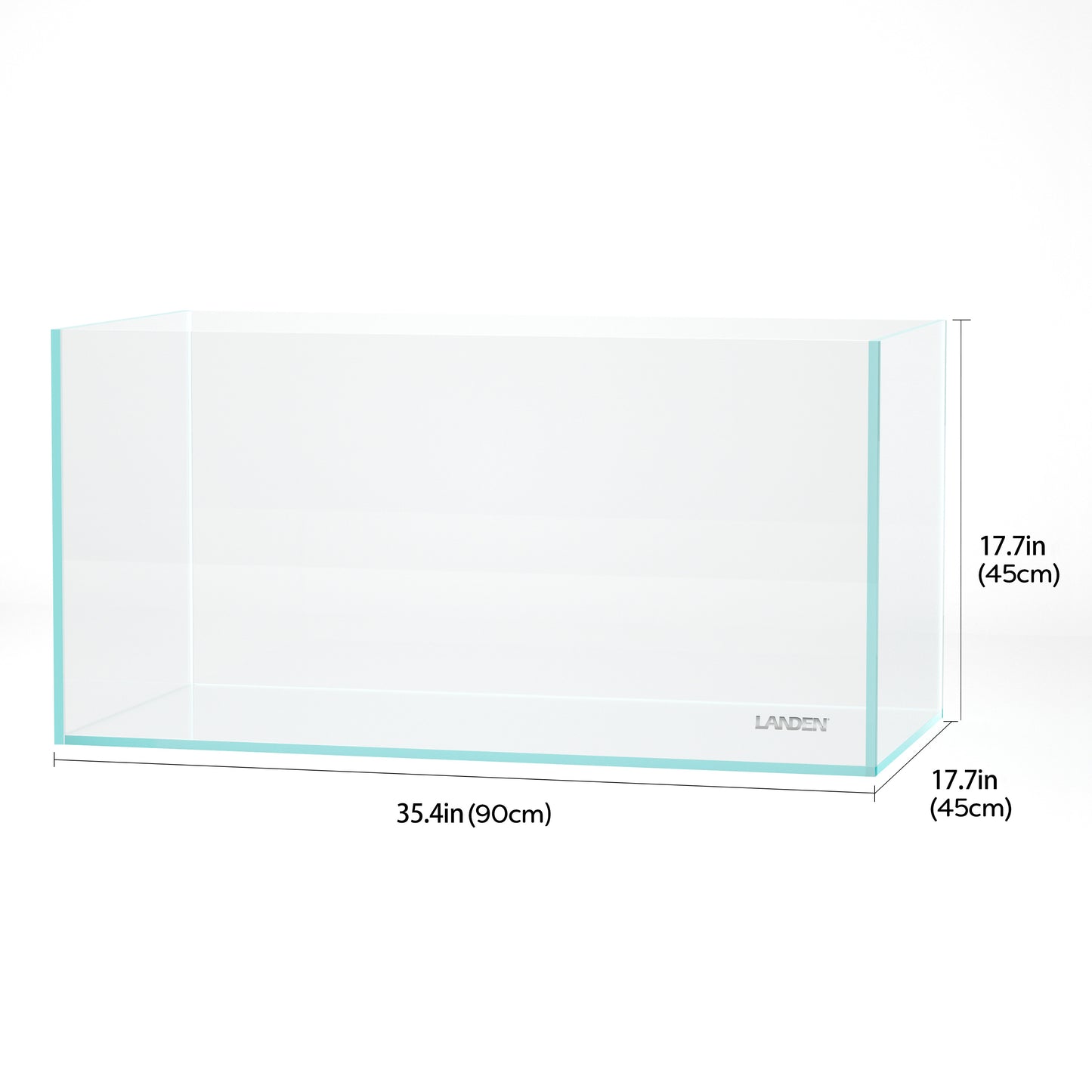 LANDEN 90P 44 Gallon Rimless Low Iron Aquarium Tank, 35.4" W × 17.7" D × 17.7" H (90cm x 45cm x 45cm)