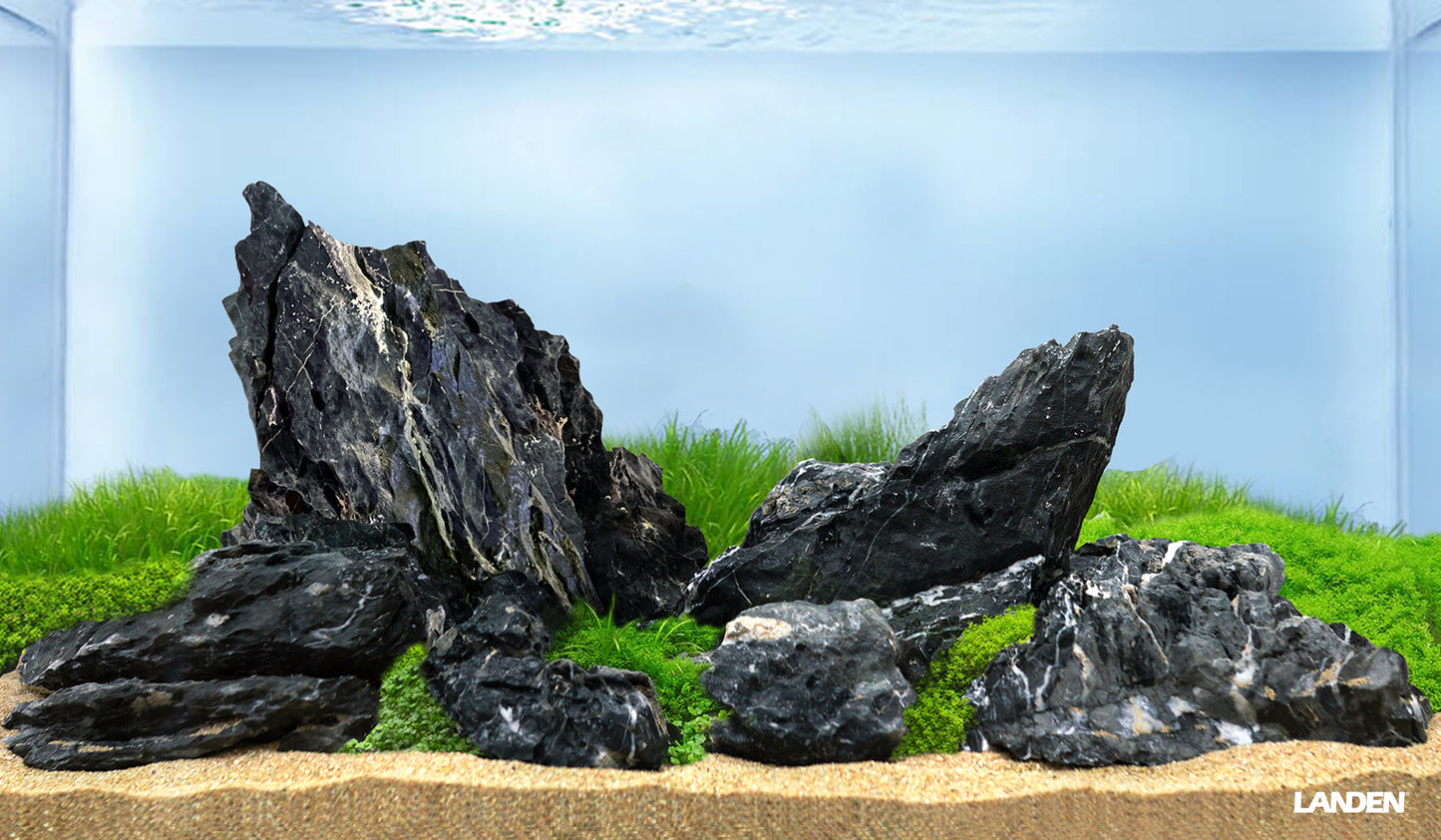 LANDEN Dark SEIRYU Stones Natural Rocks for Aquascaping  (36lbs, 3-11inches) 14pcs